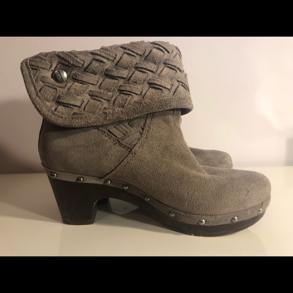 Ugg grey suede heeled boots with cute rivets!